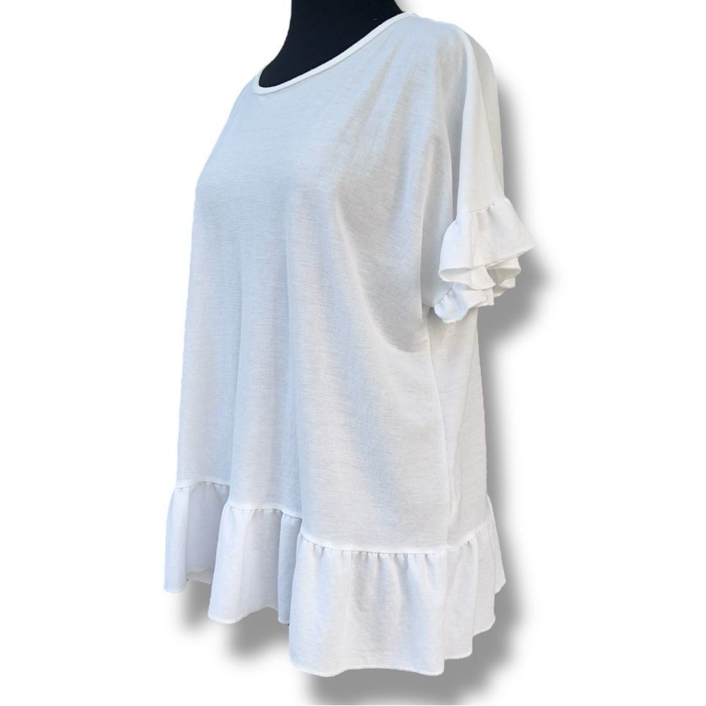 Hudson Gray White Short Flutter Sleeve Ruffled Top | Women’s M
